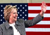U.S. Democratic presidential candidate Hillary Clinton waves after leading a discussion on gun violence prevention in Hartford, Connecticut